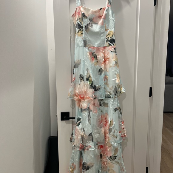 Aidan Mattox Floral Embroidered Tiered Gown - Picture 4 of 7